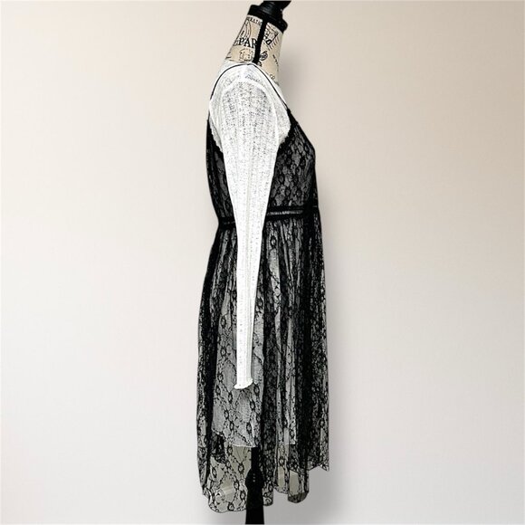 After Market Black Lace Midi Slip Dress Sheer Layered Gothic Witchy Romantic S - Picture 3 of 10